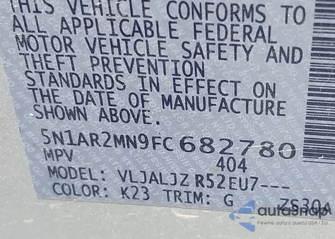 2015 Nissan Pathfinder Platinum z USA, uszkodzony, nr VIN 5N1AR2MN9FC682780